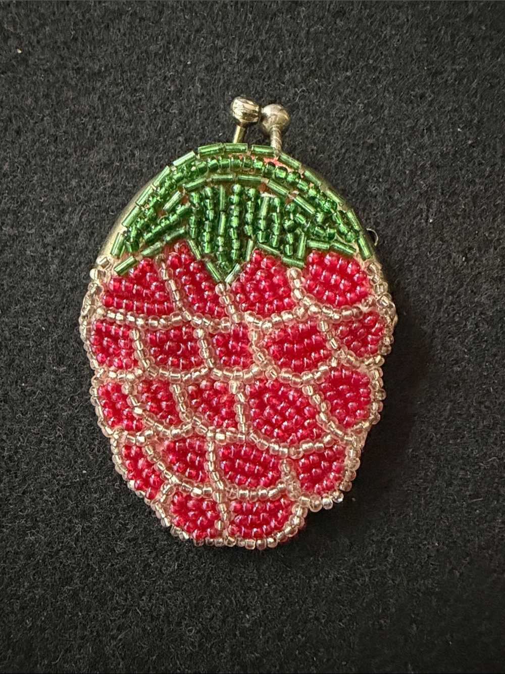 Vintage Beaded Strawberry Coin Purse Handmade in Korea